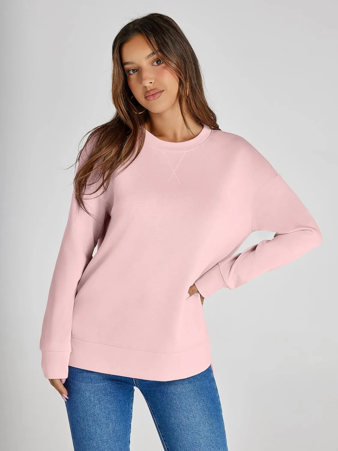 Glamaker Women's Long Sleeve Crewneck Sweatshirt Air Essentials Soft Loose Pullover Sweatshirts