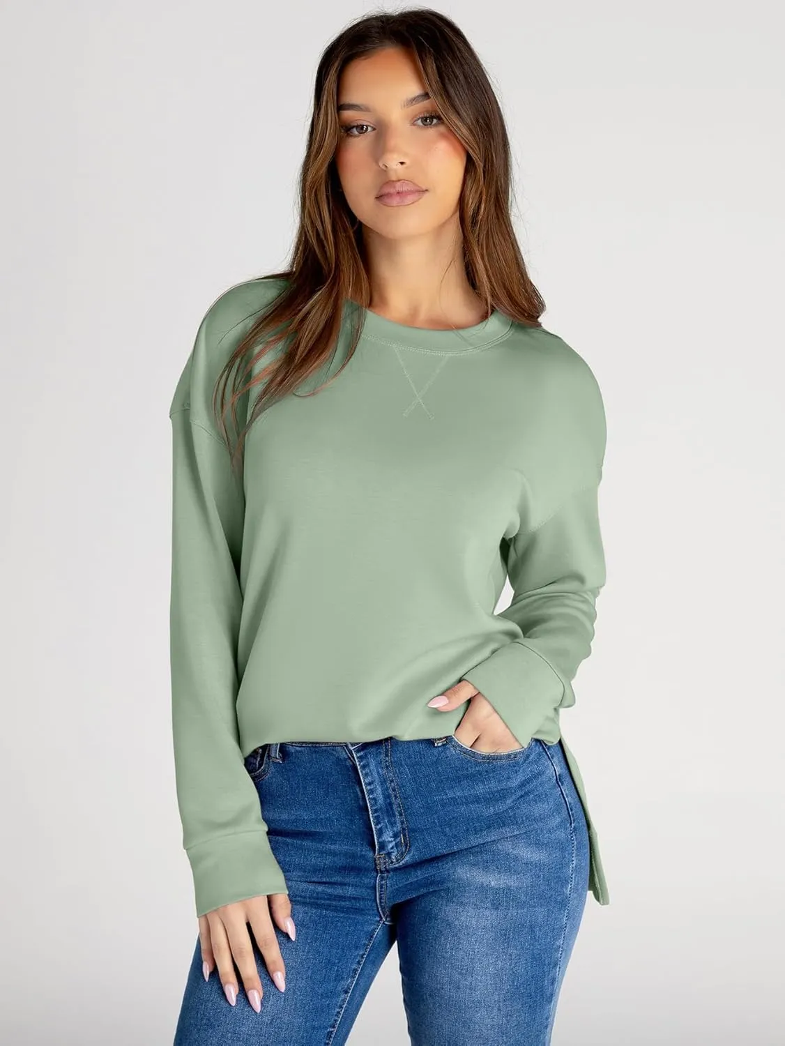 Glamaker Women's Long Sleeve Crewneck Sweatshirt Air Essentials Soft Loose Pullover Sweatshirts