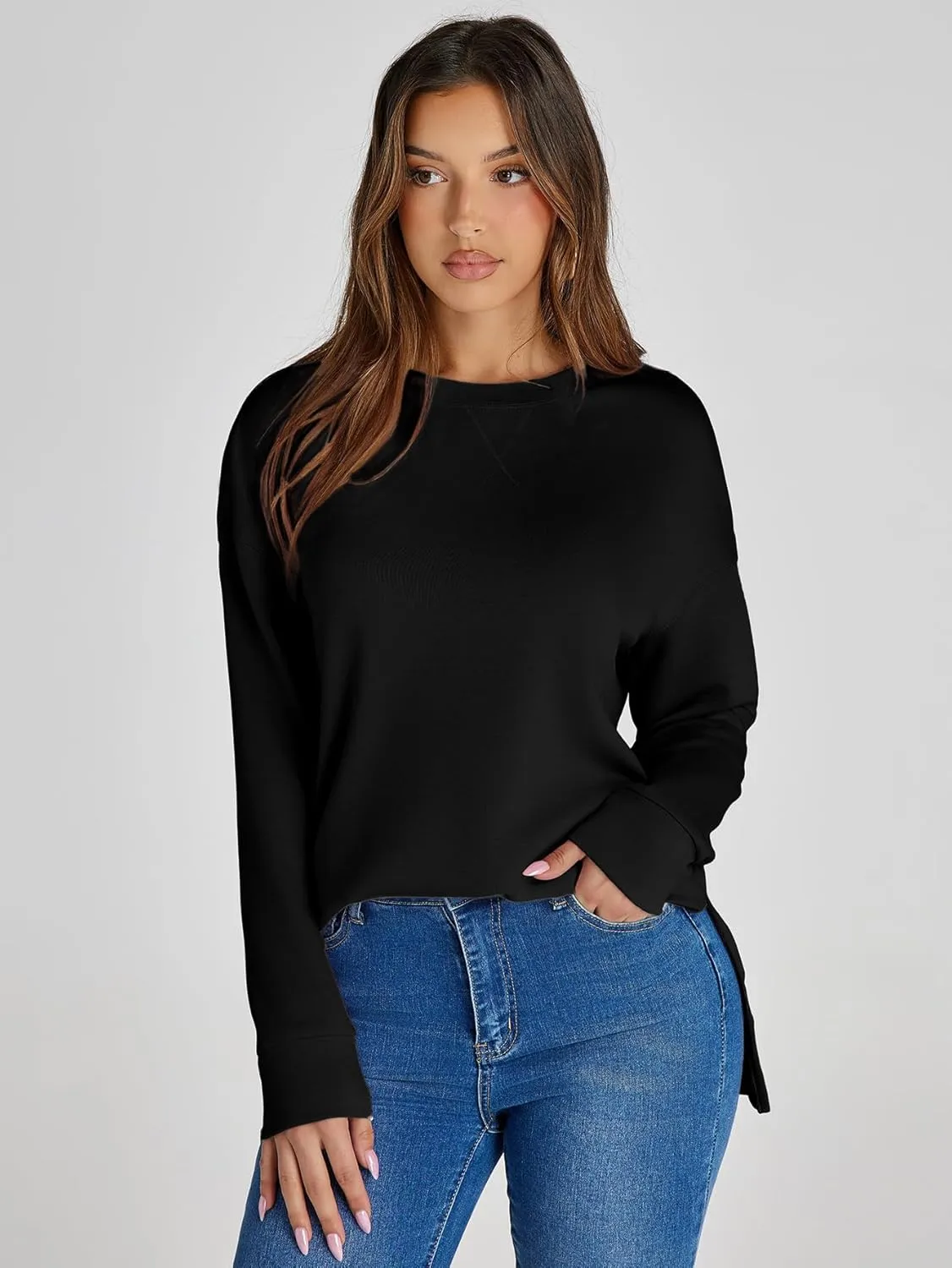 Glamaker Women's Long Sleeve Crewneck Sweatshirt Air Essentials Soft Loose Pullover Sweatshirts