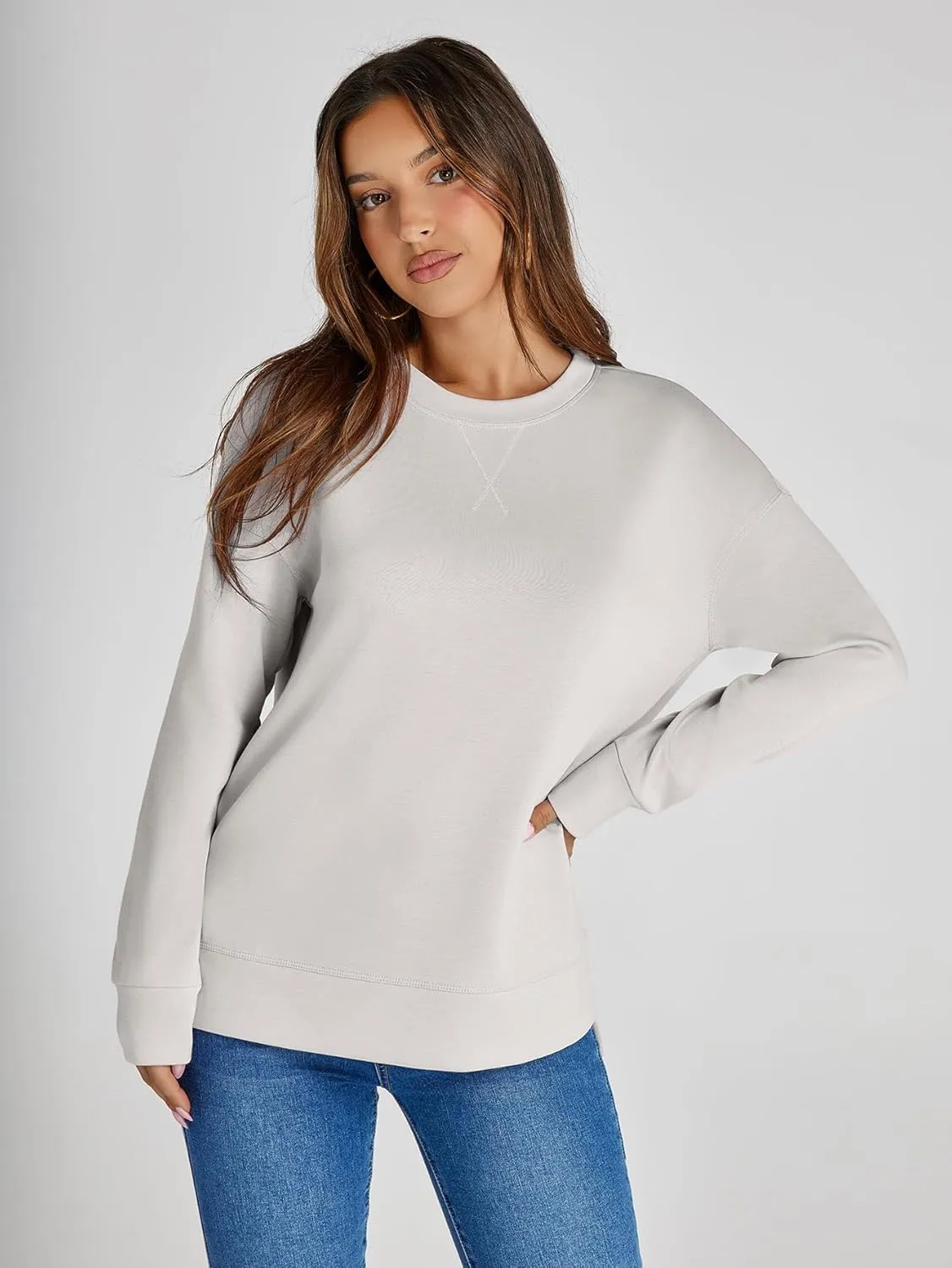 Glamaker Women's Long Sleeve Crewneck Sweatshirt Air Essentials Soft Loose Pullover Sweatshirts