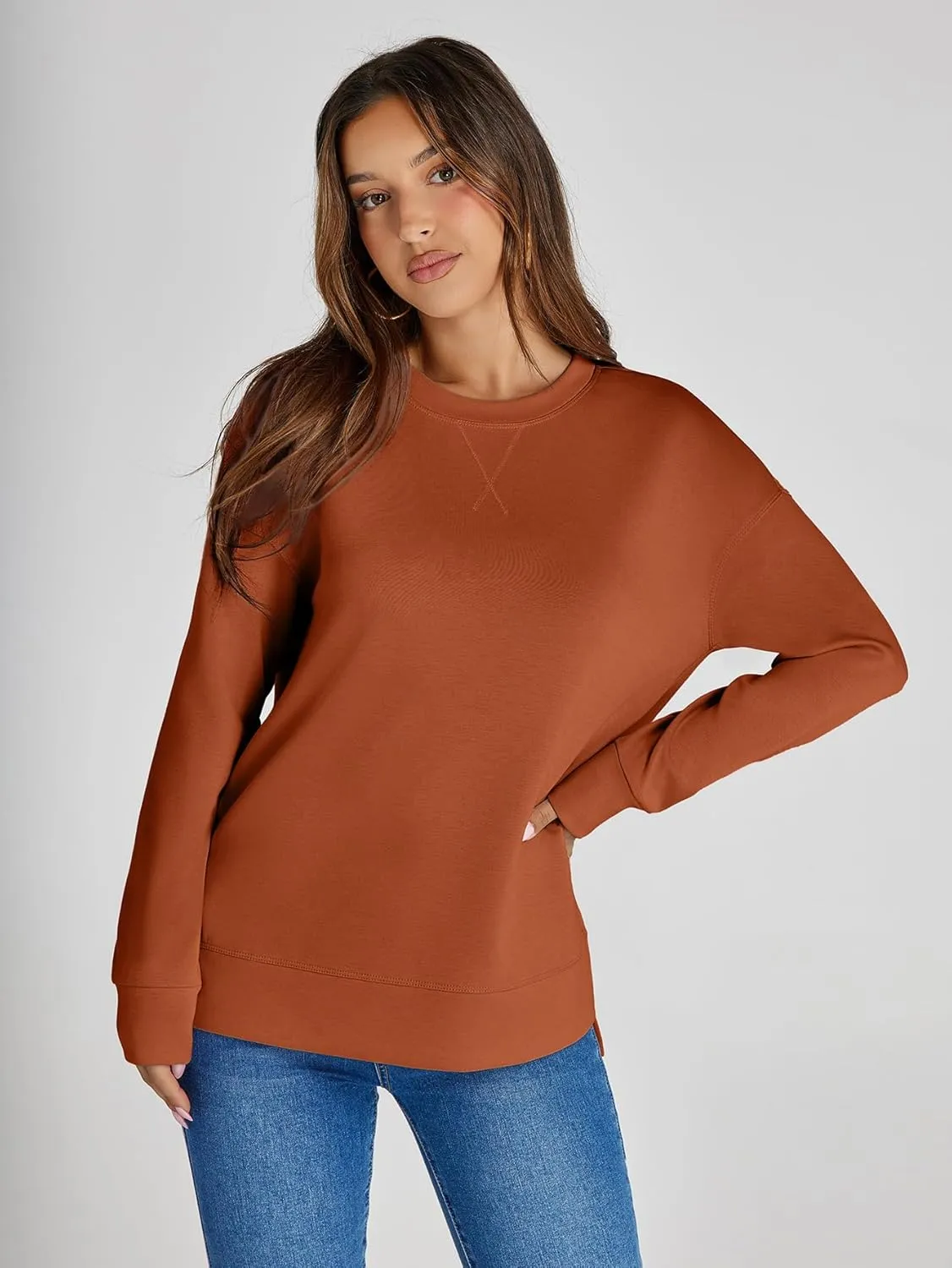 Glamaker Women's Long Sleeve Crewneck Sweatshirt Air Essentials Soft Loose Pullover Sweatshirts