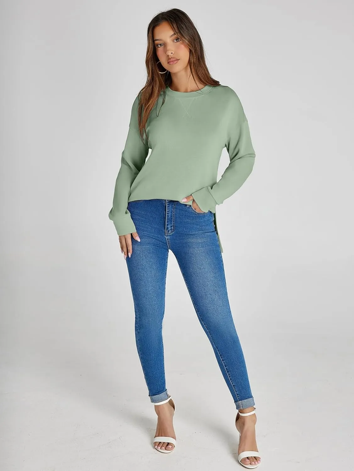 Glamaker Women's Long Sleeve Crewneck Sweatshirt Air Essentials Soft Loose Pullover Sweatshirts