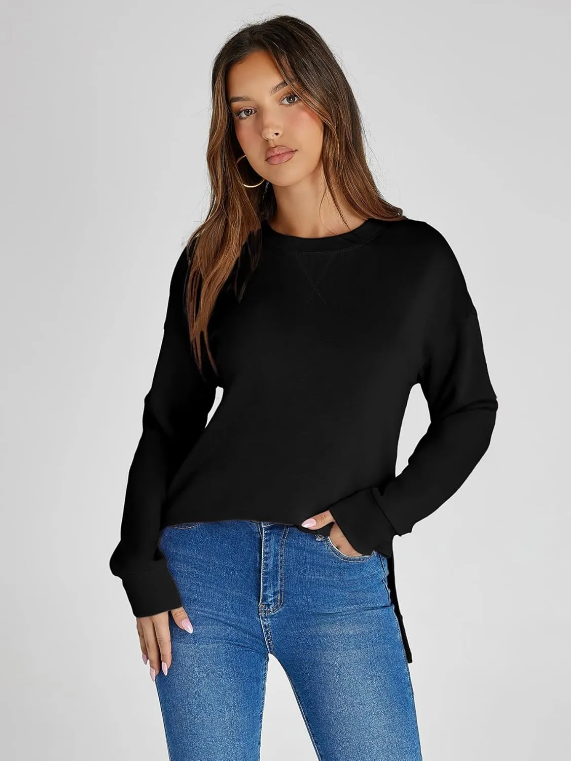 Glamaker Women's Long Sleeve Crewneck Sweatshirt Air Essentials Soft Loose Pullover Sweatshirts