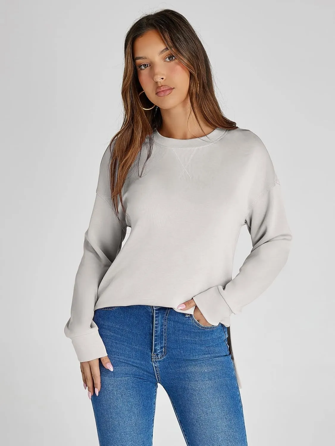 Glamaker Women's Long Sleeve Crewneck Sweatshirt Air Essentials Soft Loose Pullover Sweatshirts