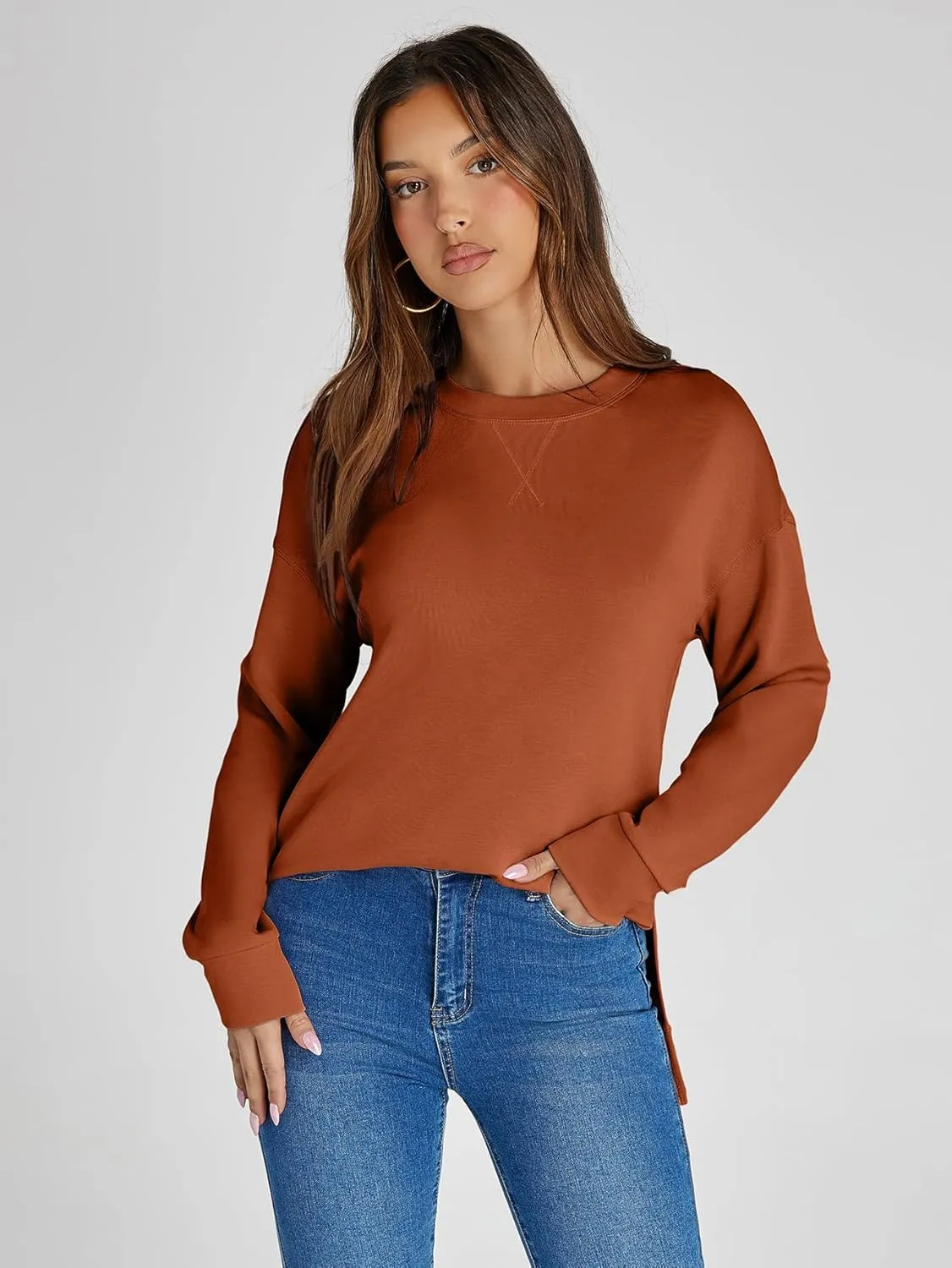 Glamaker Women's Long Sleeve Crewneck Sweatshirt Air Essentials Soft Loose Pullover Sweatshirts