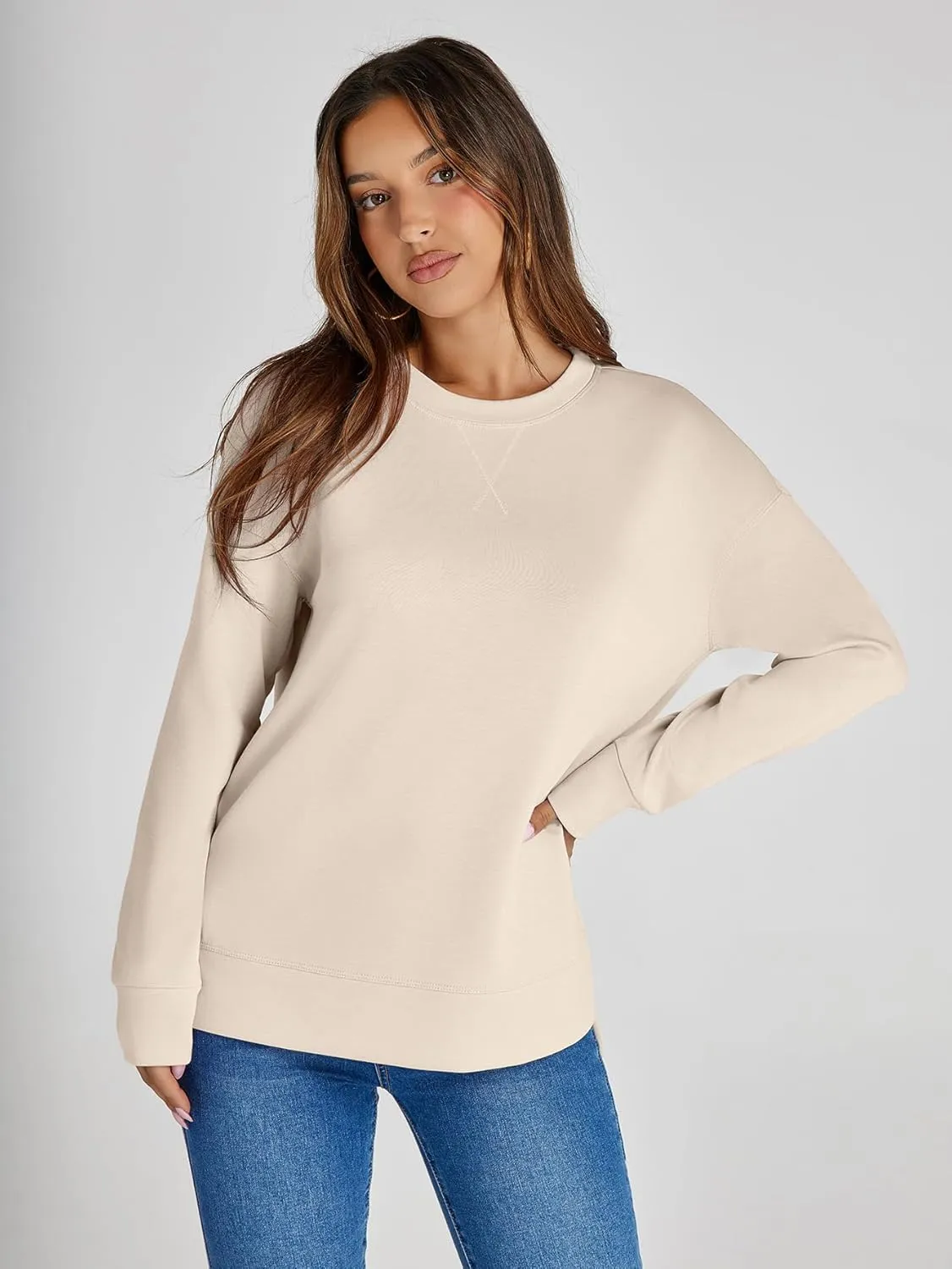 Glamaker Women's Long Sleeve Crewneck Sweatshirt Air Essentials Soft Loose Pullover Sweatshirts