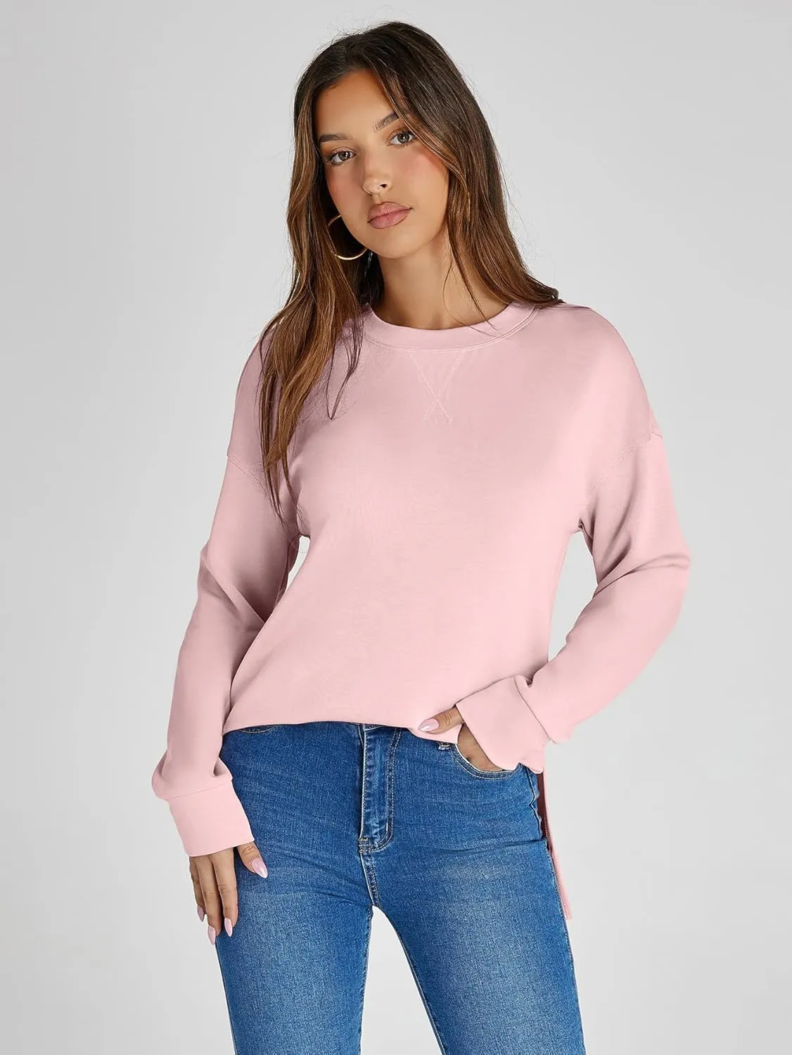 Glamaker Women's Long Sleeve Crewneck Sweatshirt Air Essentials Soft Loose Pullover Sweatshirts