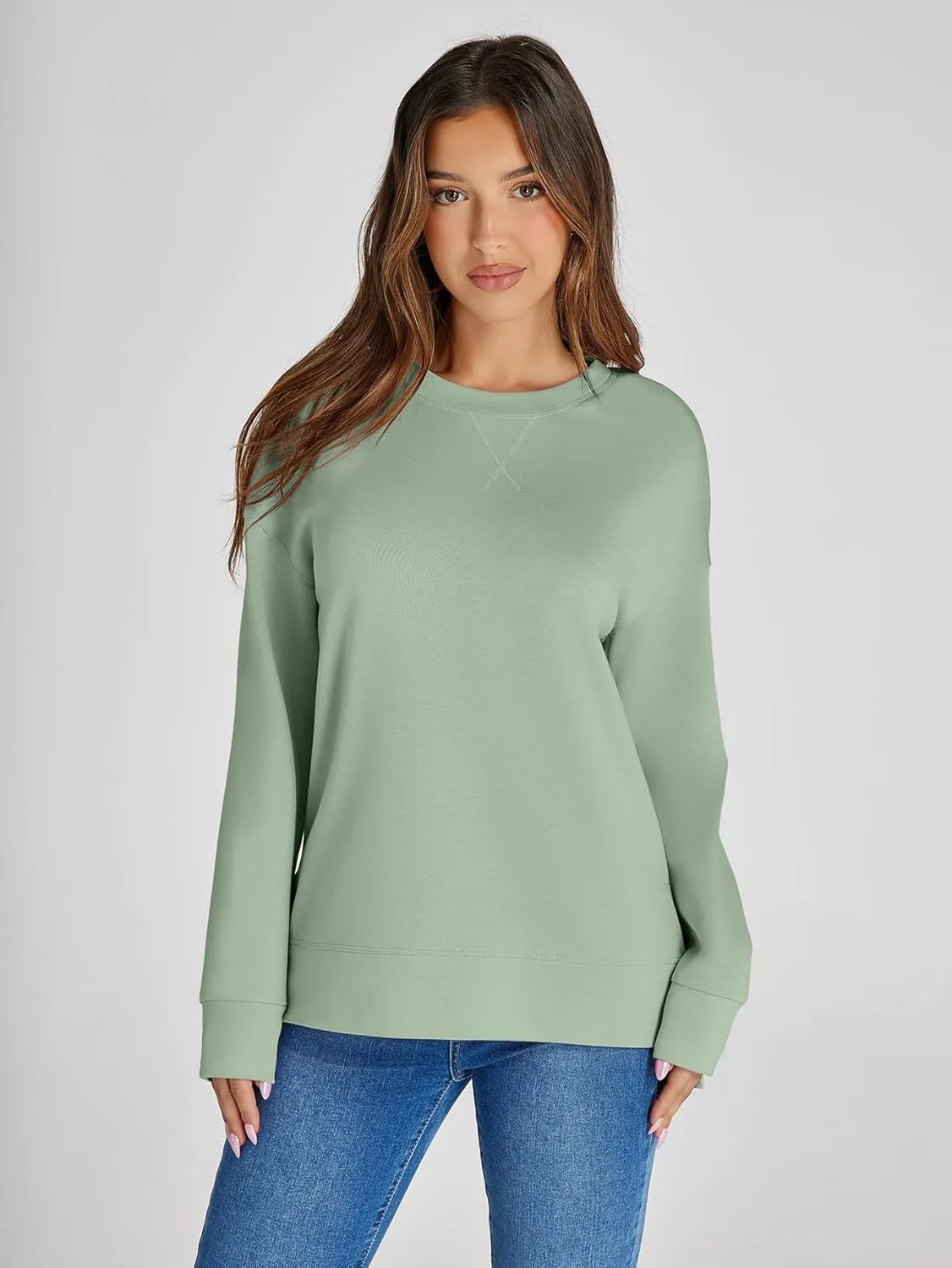Glamaker Women's Long Sleeve Crewneck Sweatshirt Air Essentials Soft Loose Pullover Sweatshirts