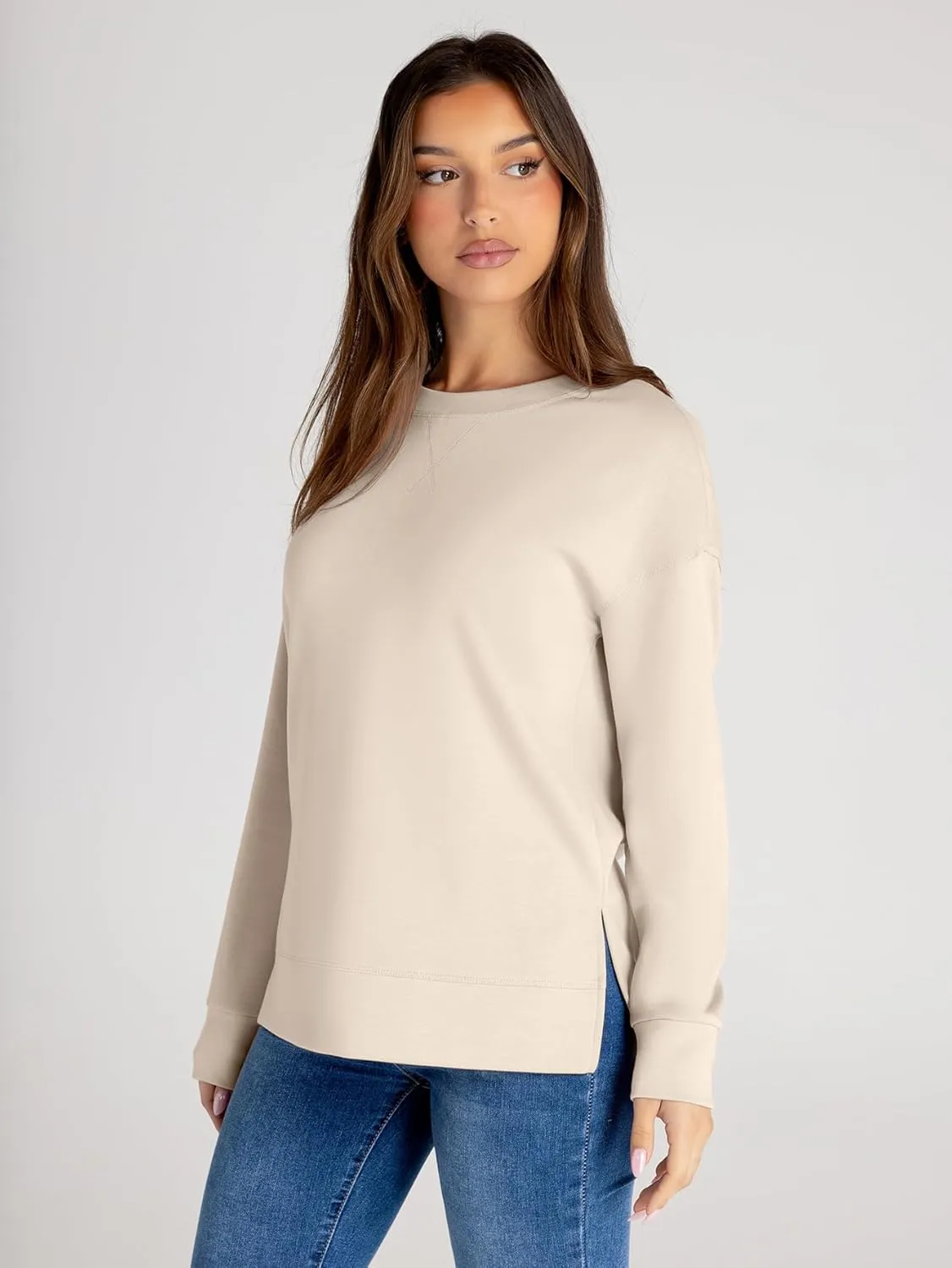 Glamaker Women's Long Sleeve Crewneck Sweatshirt Air Essentials Soft Loose Pullover Sweatshirts