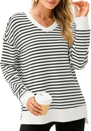 Glamaker Women's Long Sleeve V Neck Sweatshirt Air Essentials Soft Loose Pullover Sweatshirts