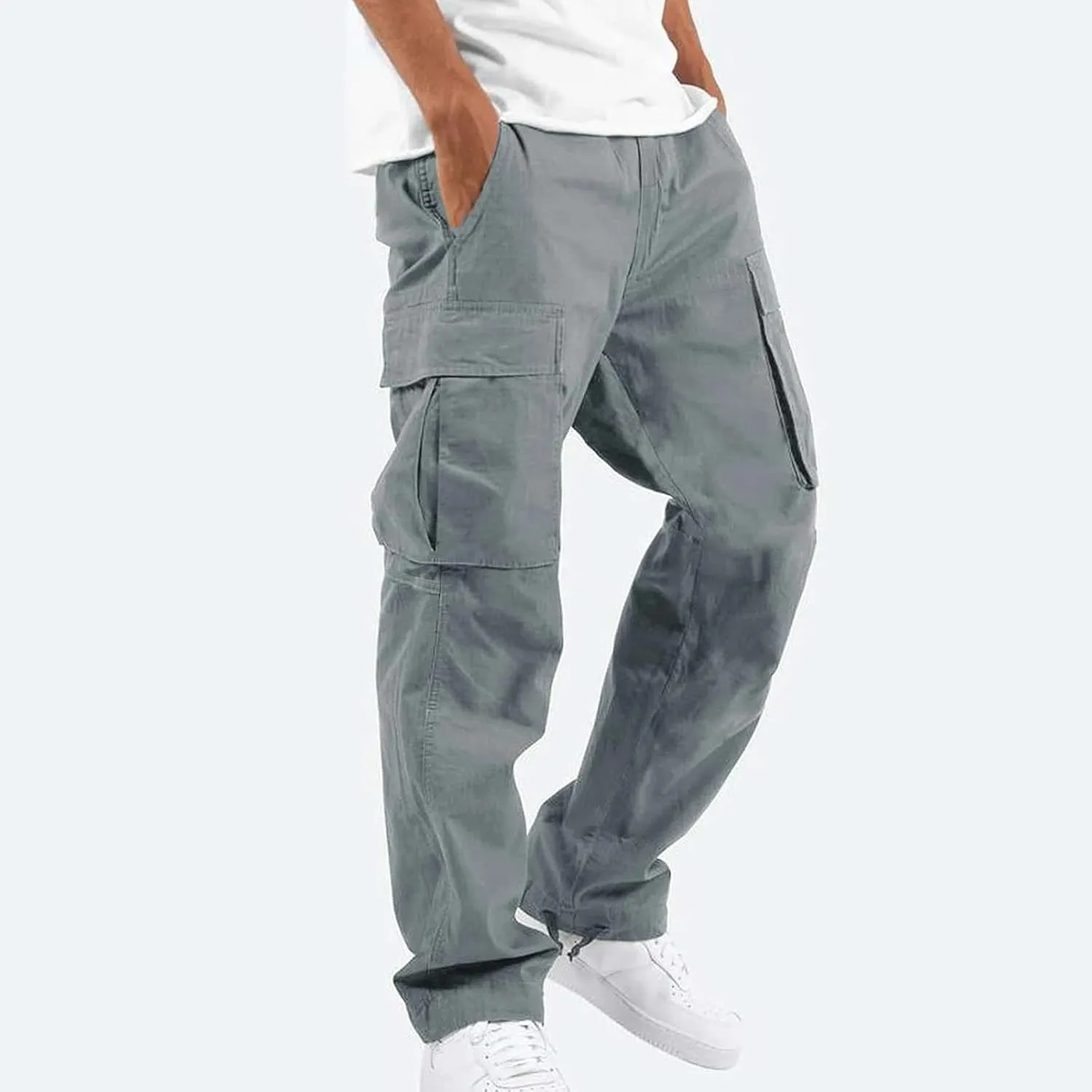 GOFULY Cargo Pants for Men Baggy Elastic Waist Drawstring Pants Pockets Pants Stretch Casual Fall Winter Joggers Trousers