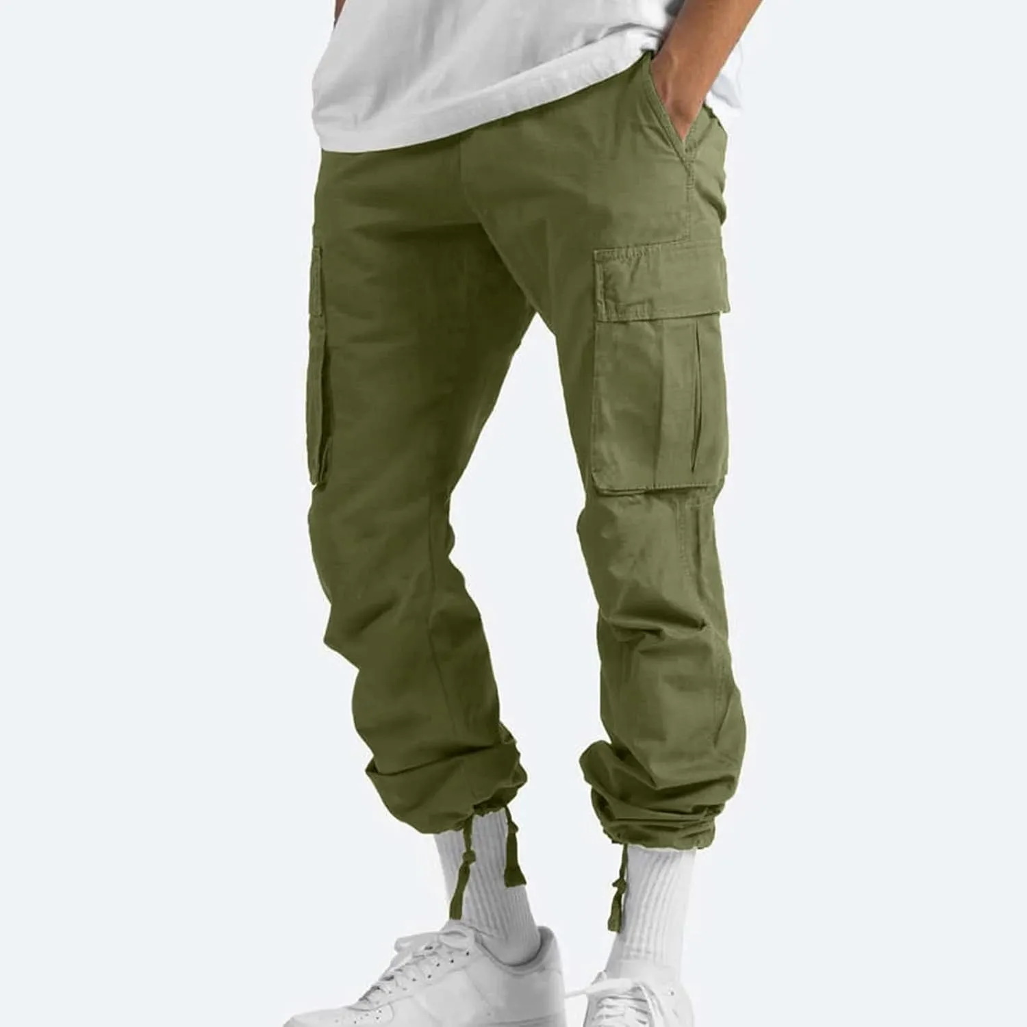 GOFULY Cargo Pants Mens Baggy Drawstring Elastic Waist Sweat Pants Tall with Multi Pockets Pants Casual Joggers Trousers