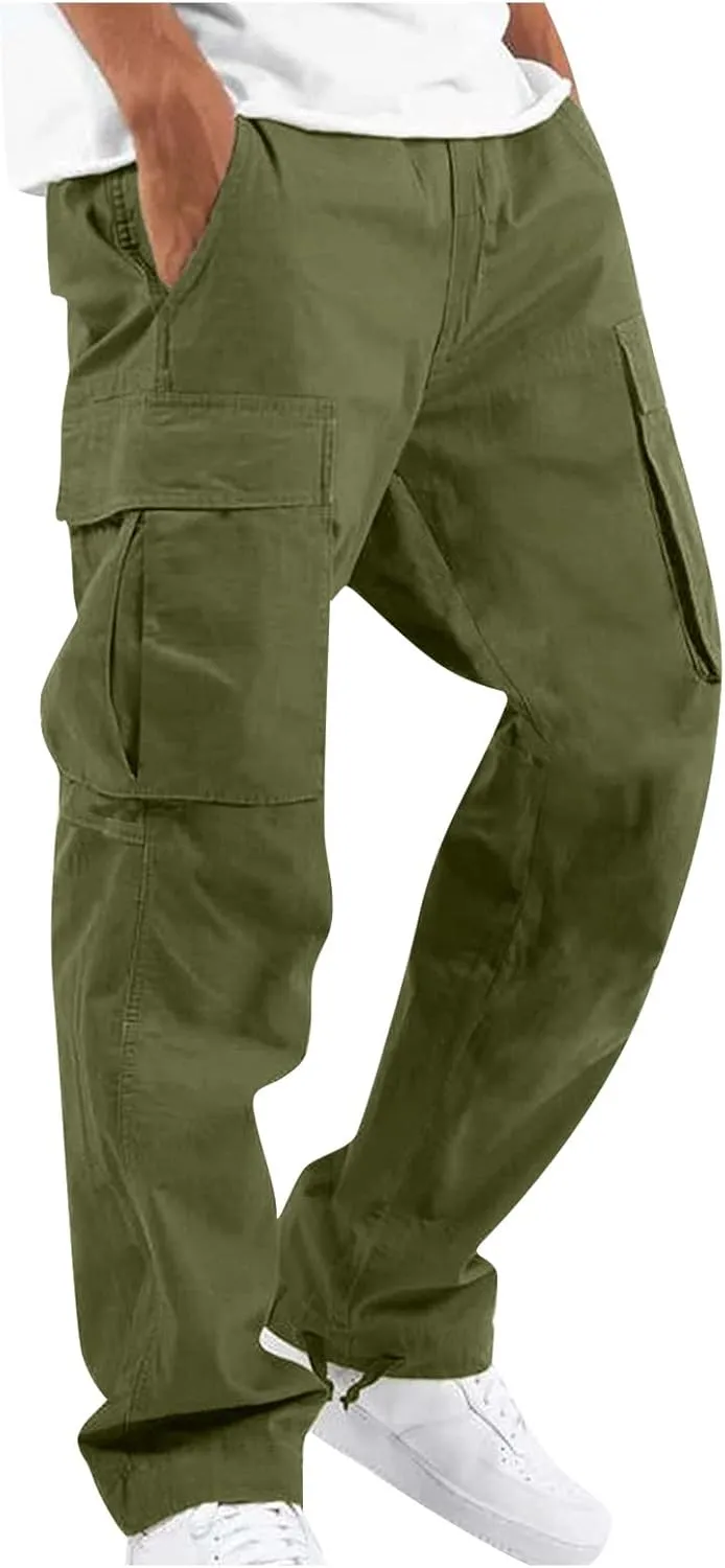 GOFULY Cargo Pants Mens Baggy Drawstring Elastic Waist Sweat Pants Tall with Multi Pockets Pants Casual Joggers Trousers