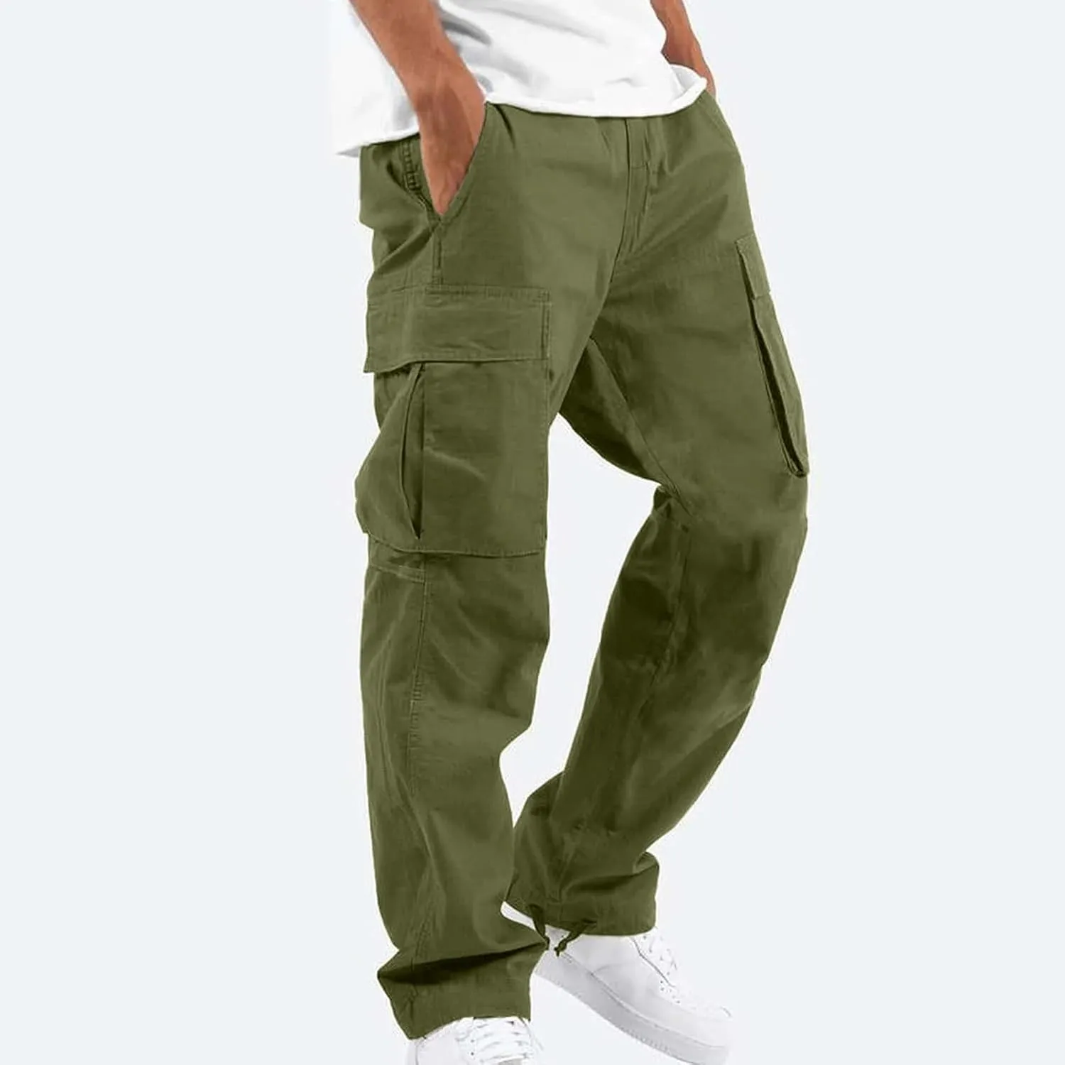 GOFULY Cargo Pants Mens Baggy Drawstring Elastic Waist Sweat Pants Tall with Multi Pockets Pants Casual Joggers Trousers
