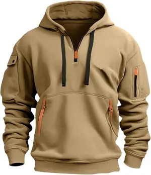 GOFULY Hoodies For Men Tactical Quarter Zip Pullover Stylish Sweatshirt Long Sleeve Big And Tall Hoodies With Pocket 2024