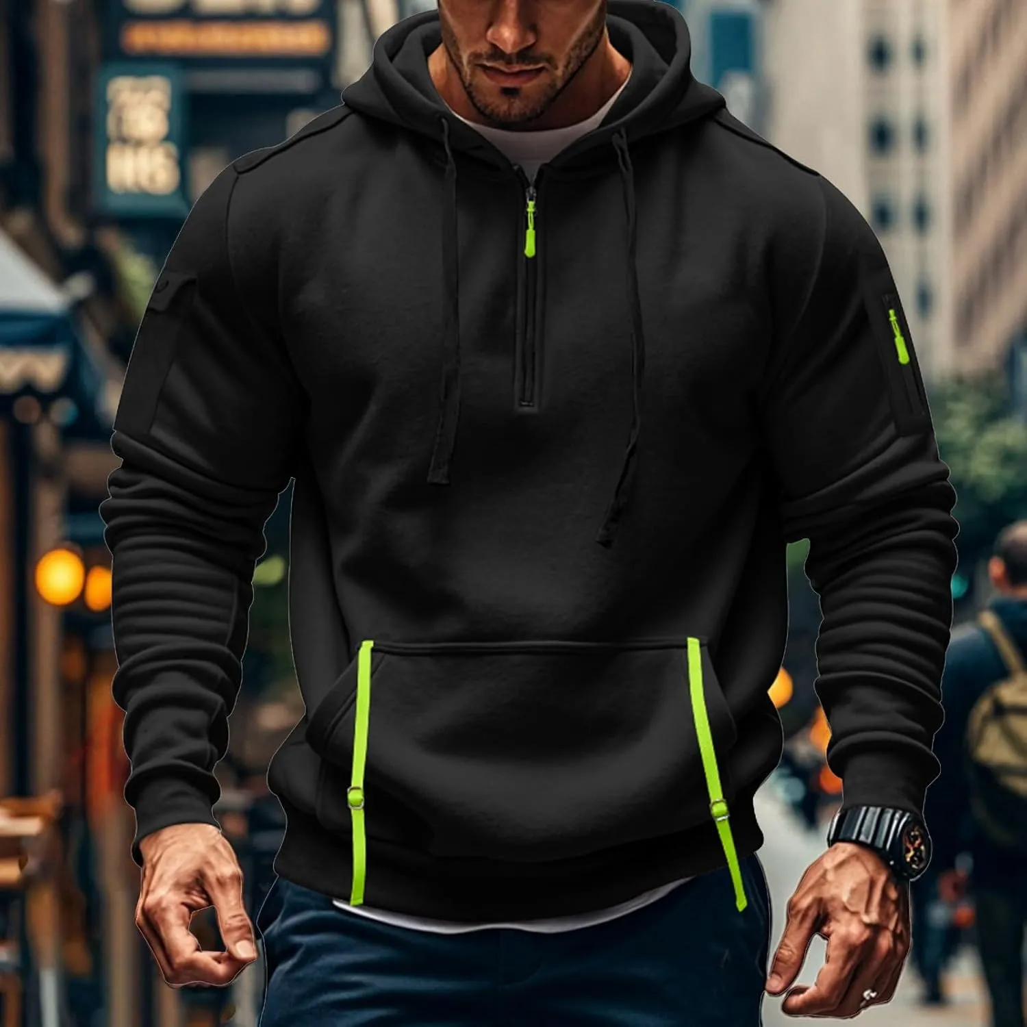 GOFULY Hoodies For Men Tactical Quarter Zip Pullover Stylish Sweatshirt Long Sleeve Big And Tall Hoodies With Pocket 2024