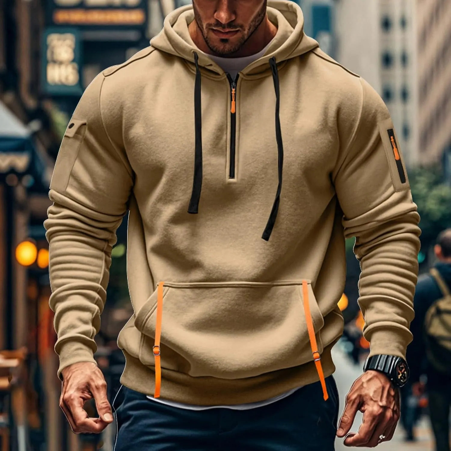 GOFULY Hoodies For Men Tactical Quarter Zip Pullover Stylish Sweatshirt Long Sleeve Big And Tall Hoodies With Pocket 2024