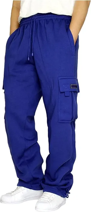 GOFULY Men Cargo Pants Fleece Elastic Waist Drawstring Baggy Pants Casual Sweatpants with Pockets Outdoor Joggers Trousers
