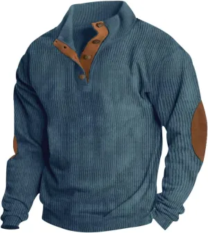 GOFULY Men'S Quilted Fall Sweatshirt Corduroy Henley Butto Down Jacket Casual Stand Collar Pullover Long Sleeve 2024 Sweaters