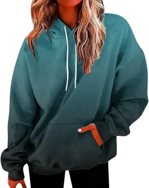GOFULY Womens Gradient Color Fall Pullover Hoodie - Lightweight Sweatshirt With Drawstring