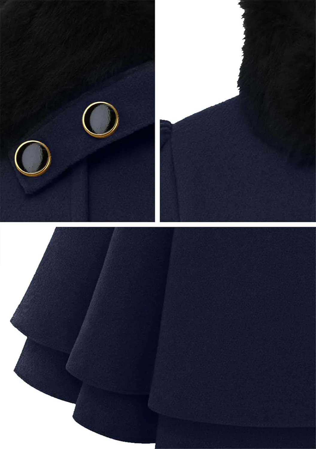 GORIFE Women Faux Fur Collar Coat Double Breasted Wool Blend Trench Coat Midi Swing Coat with Belt