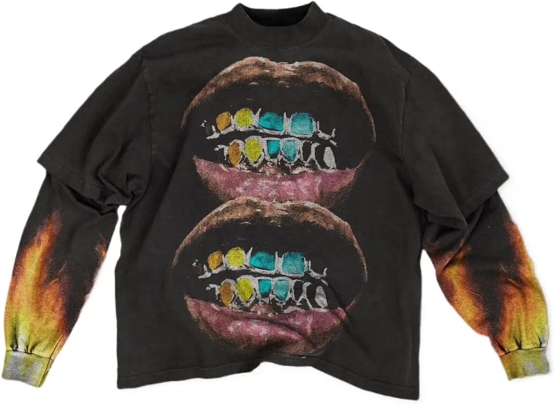 Goth Shirt Gothic Shirt Fake Two-Piece Alternative Clothing Goth Long Sleeve Top Grunge Clothes