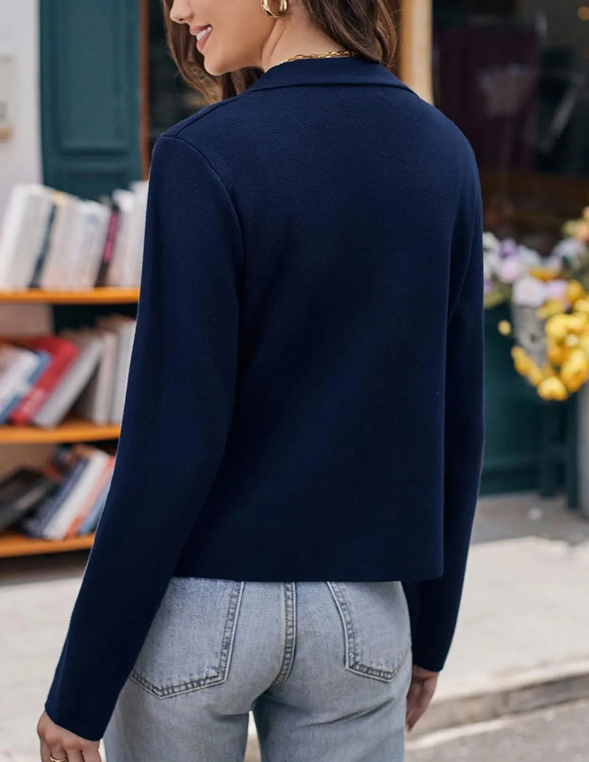 GRACE KARIN Women Sweater Blazer Casual Work Croppped Cardigan Lightweight Button Front Short Knit Blazer Jacket S-XXL