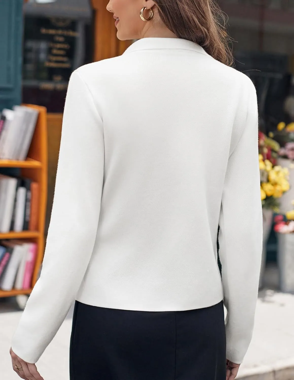 GRACE KARIN Women Sweater Blazer Casual Work Croppped Cardigan Lightweight Button Front Short Knit Blazer Jacket S-XXL