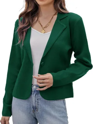 GRACE KARIN Women Sweater Blazer Casual Work Croppped Cardigan Lightweight Button Front Short Knit Blazer Jacket S-XXL