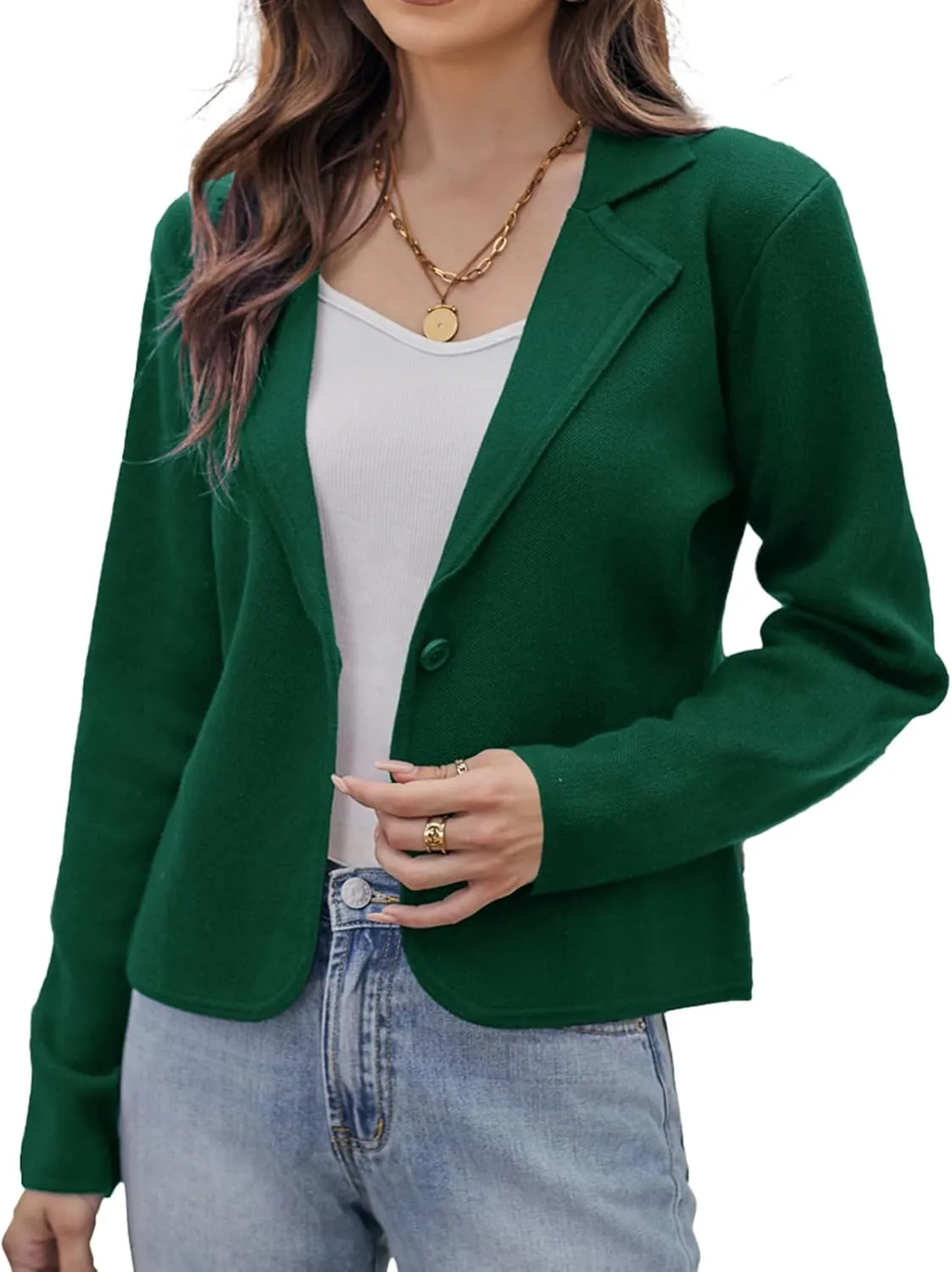 GRACE KARIN Women Sweater Blazer Casual Work Croppped Cardigan Lightweight Button Front Short Knit Blazer Jacket S-XXL