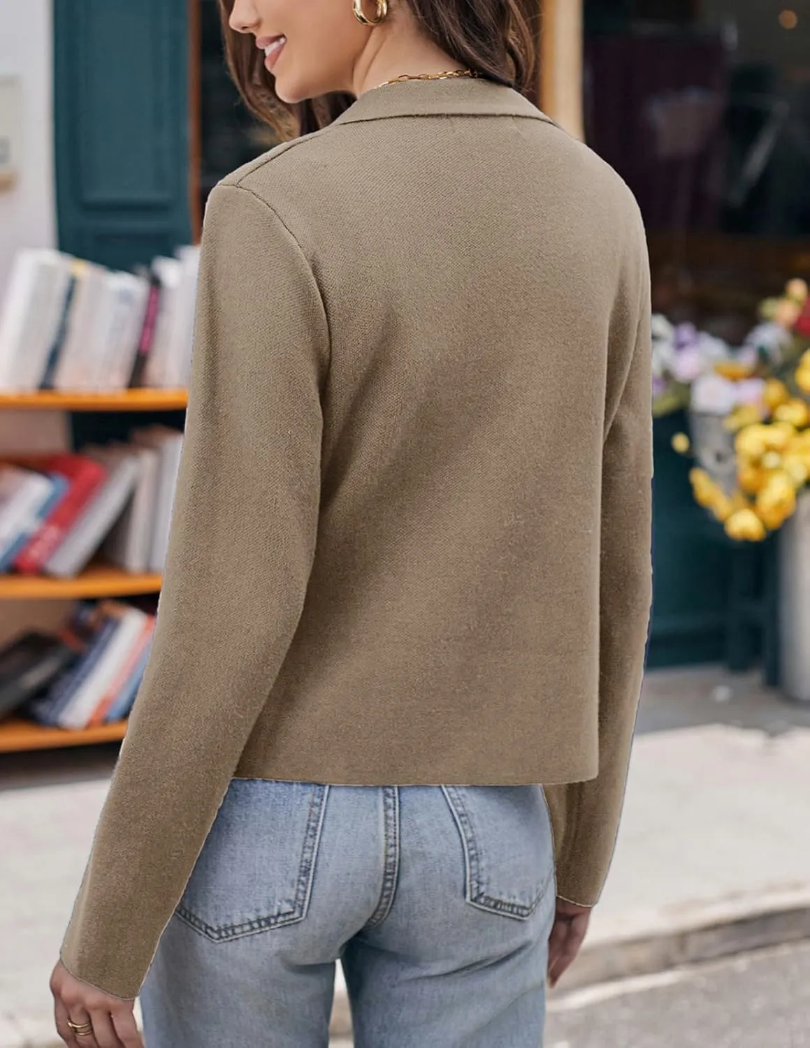 GRACE KARIN Women Sweater Blazer Casual Work Croppped Cardigan Lightweight Button Front Short Knit Blazer Jacket S-XXL
