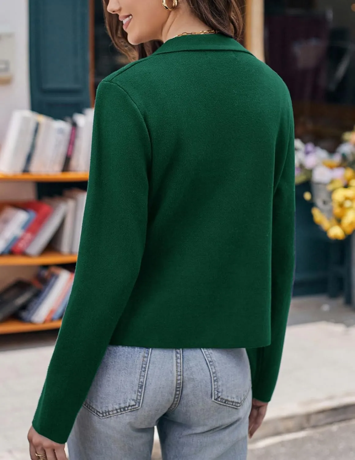 GRACE KARIN Women Sweater Blazer Casual Work Croppped Cardigan Lightweight Button Front Short Knit Blazer Jacket S-XXL