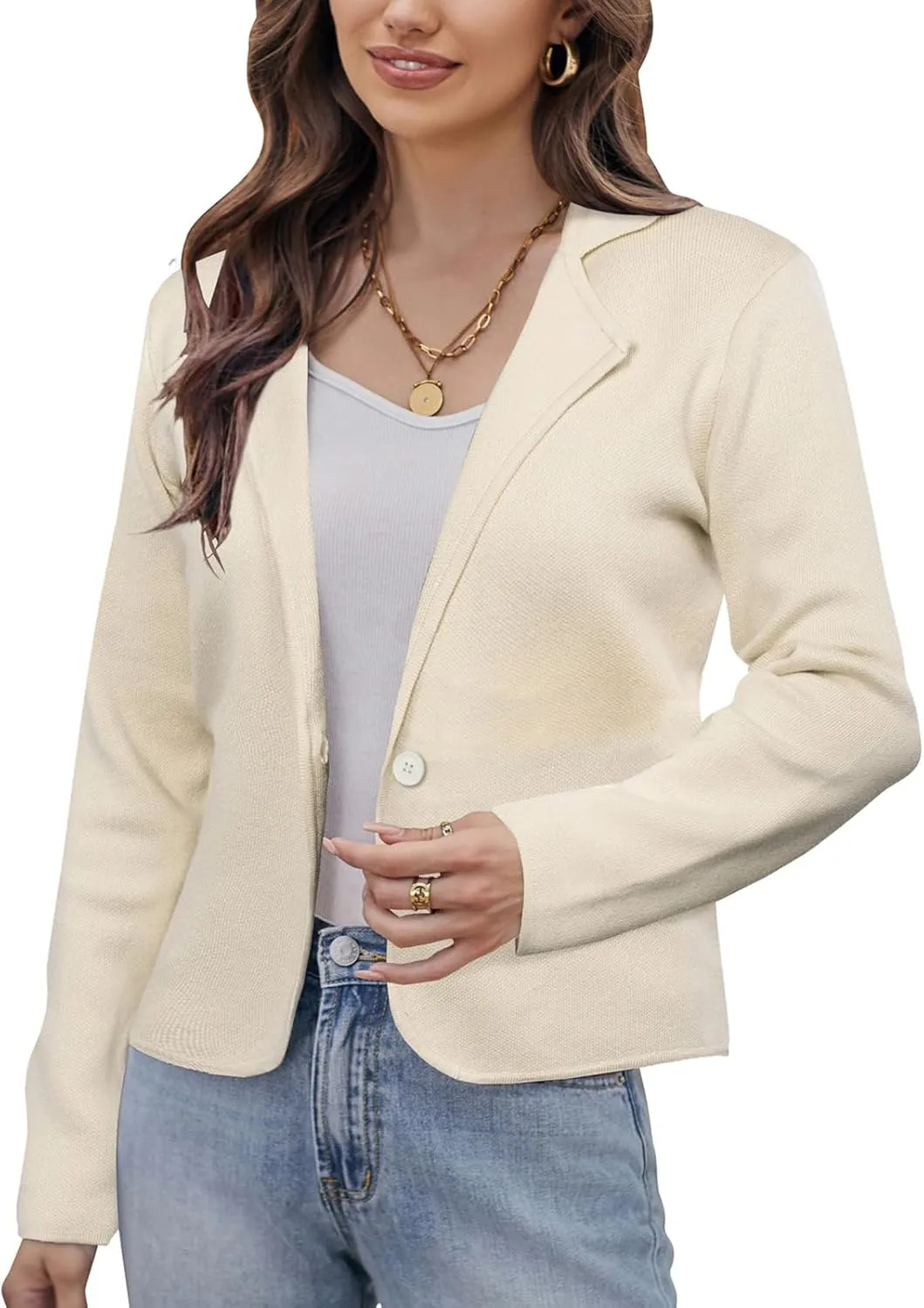 GRACE KARIN Women Sweater Blazer Casual Work Croppped Cardigan Lightweight Button Front Short Knit Blazer Jacket S-XXL