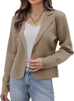 GRACE KARIN Women Sweater Blazer Casual Work Croppped Cardigan Lightweight Button Front Short Knit Blazer Jacket S-XXL