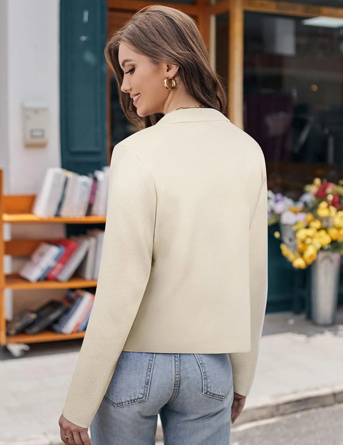 GRACE KARIN Women Sweater Blazer Casual Work Croppped Cardigan Lightweight Button Front Short Knit Blazer Jacket S-XXL