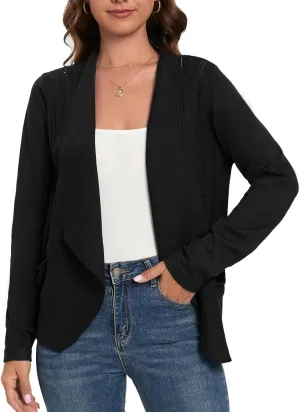 GRACE KARIN Women's Open Front Sweater Blazer Lapel Cardigan Sweater Long Sleeve Knitted Blazer Jackets with Pockets