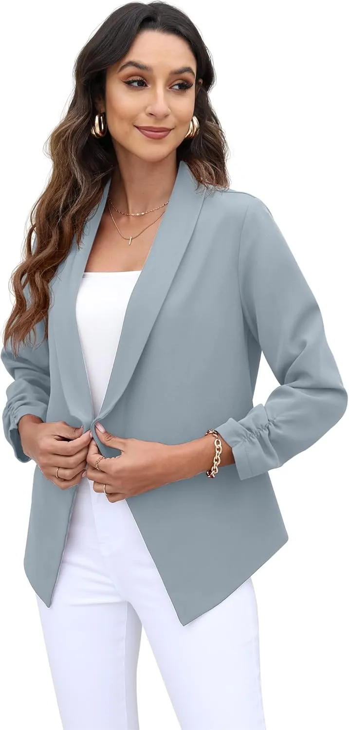 GRECERELLE Women's Blazer Suit Open Front Cardigan 3/4 Sleeve Fitted Jacket Casual Office Cropped Blazer