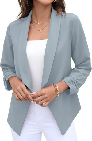 GRECERELLE Women's Blazer Suit Open Front Cardigan 3/4 Sleeve Fitted Jacket Casual Office Cropped Blazer
