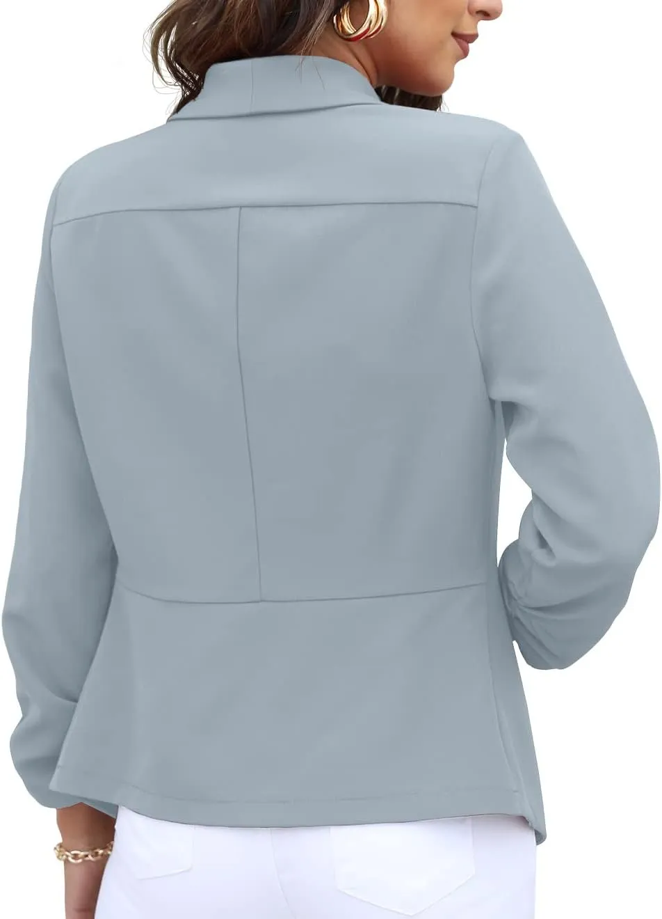 GRECERELLE Women's Blazer Suit Open Front Cardigan 3/4 Sleeve Fitted Jacket Casual Office Cropped Blazer