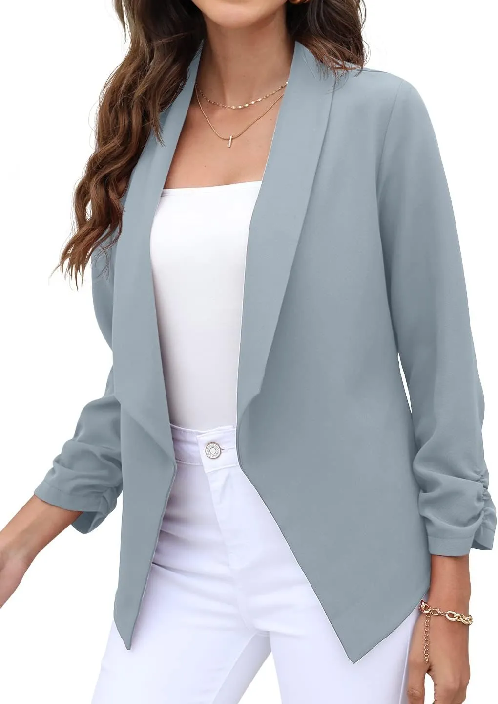 GRECERELLE Women's Blazer Suit Open Front Cardigan 3/4 Sleeve Fitted Jacket Casual Office Cropped Blazer