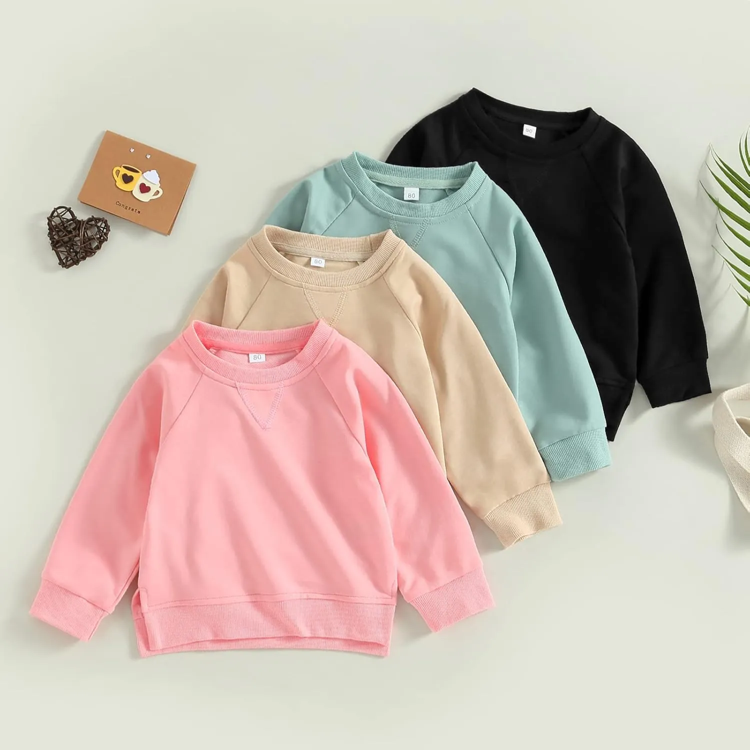Gueuusu Toddler Kids Baby Boy Girl Crewneck Sweatshirt Cotton Long Sleeve Solid Color Pullover Top Casual Spring Fall Clothes