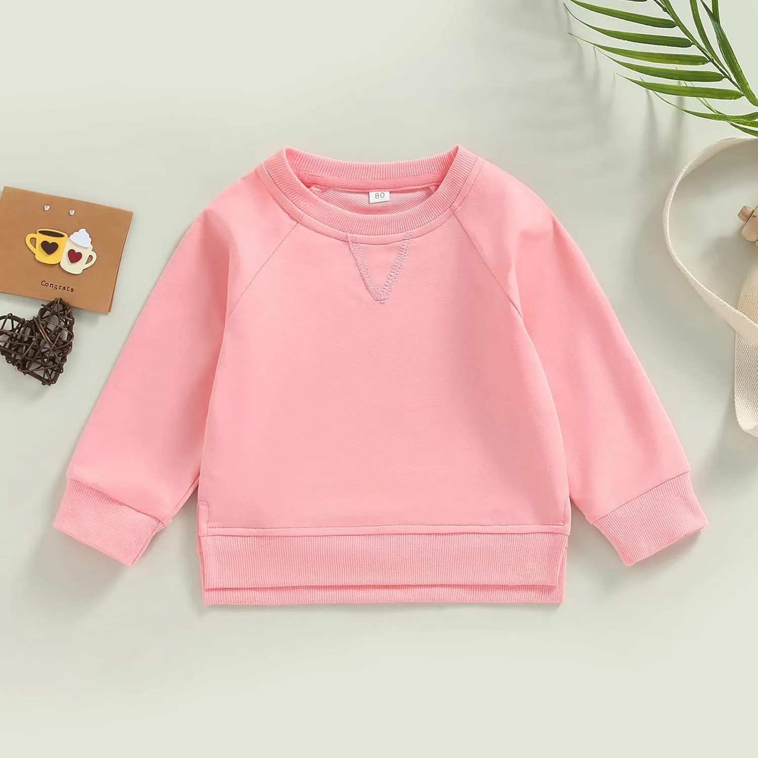 Gueuusu Toddler Kids Baby Boy Girl Crewneck Sweatshirt Cotton Long Sleeve Solid Color Pullover Top Casual Spring Fall Clothes