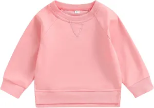 Gueuusu Toddler Kids Baby Boy Girl Crewneck Sweatshirt Cotton Long Sleeve Solid Color Pullover Top Casual Spring Fall Clothes