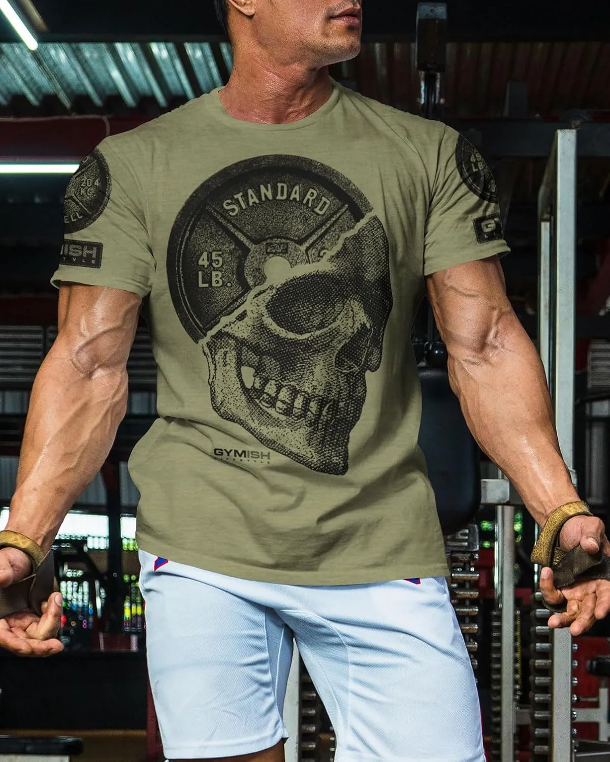 Gymish Lifestyle Skull Plate Gym Shirt, Work Out Deadlift Skull T-Shirt for Men