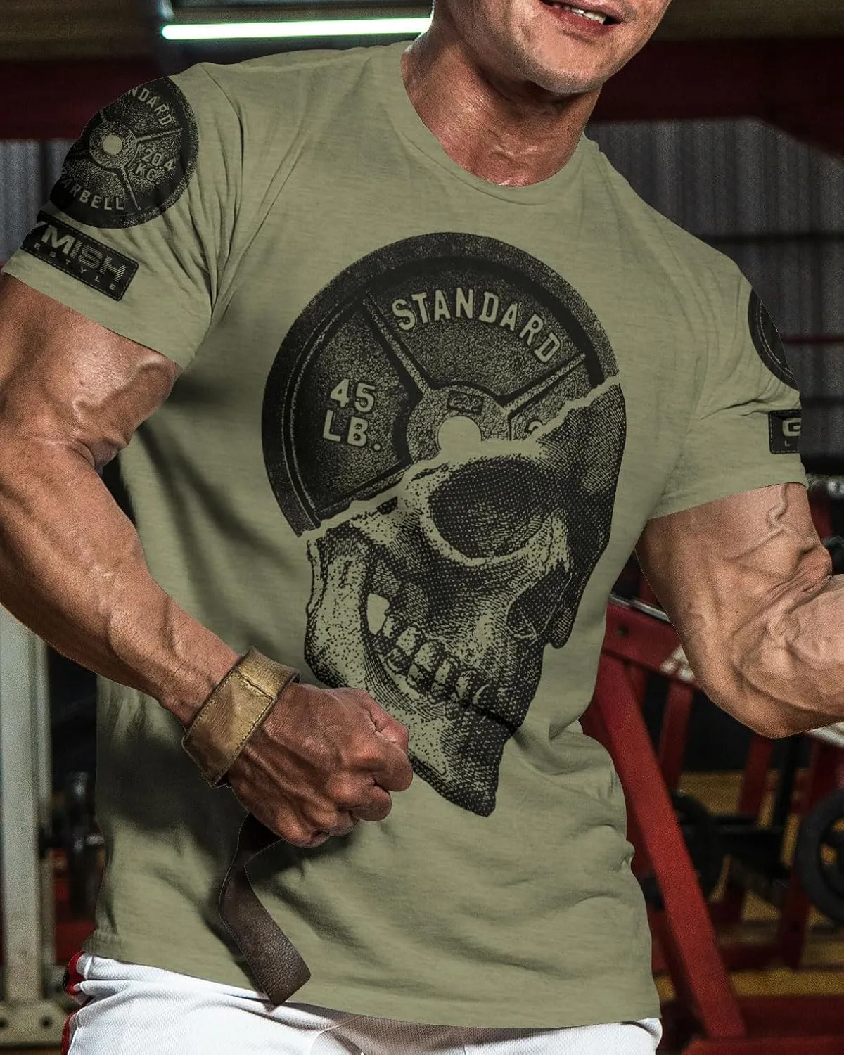 Gymish Lifestyle Skull Plate Gym Shirt, Work Out Deadlift Skull T-Shirt for Men
