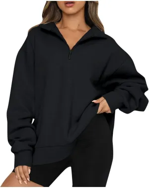 Half Zip Oversized Sweatshirt for Women Quarter Zip Hoodie Pullover Long Sleeve Sweater Teen Girls Fall Y2K Clothes