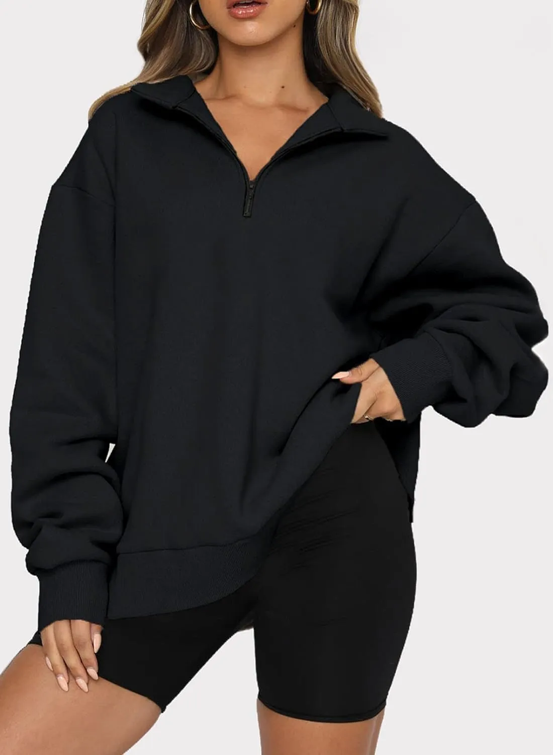 Half Zip Oversized Sweatshirt for Women Quarter Zip Hoodie Pullover Long Sleeve Sweater Teen Girls Fall Y2K Clothes