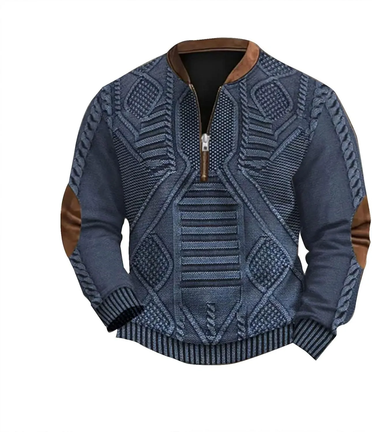 Half Zip Pullover Vintage Long Sleeve Sweatshirt Elbow Patch Sweatshirt Fashion Hoodless Western Top