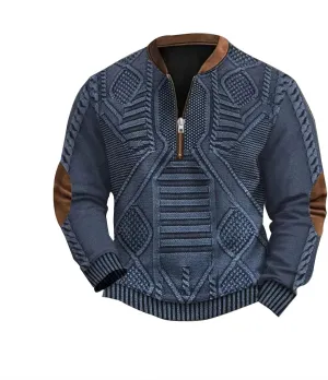 Half Zip Pullover Vintage Long Sleeve Sweatshirt Elbow Patch Sweatshirt Fashion Hoodless Western Top