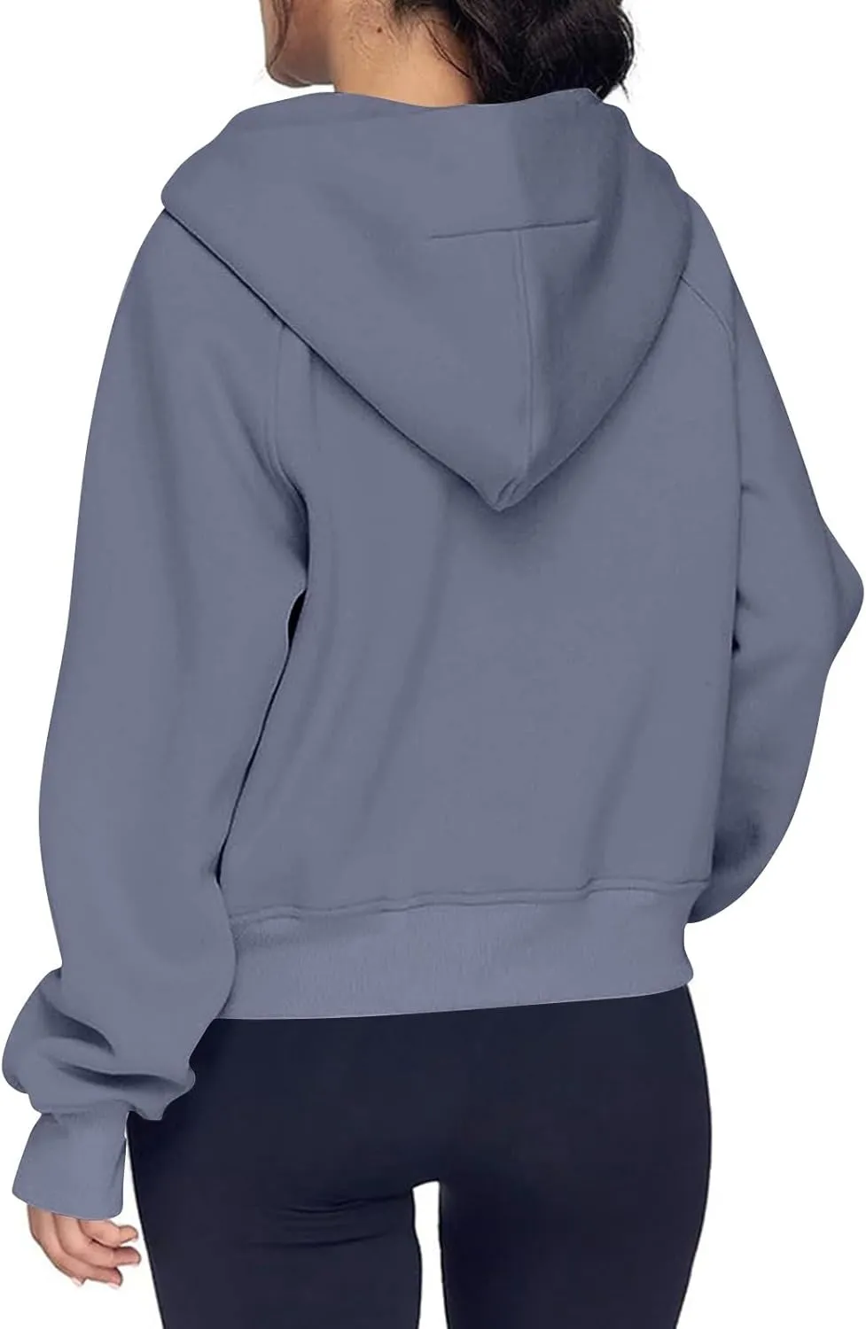 Half Zip Pullover Women Fleece Thumb Hole Cropped Hoodie Y2k Raglan Quarter Zipped Hooded Sweatshirt with Pockets